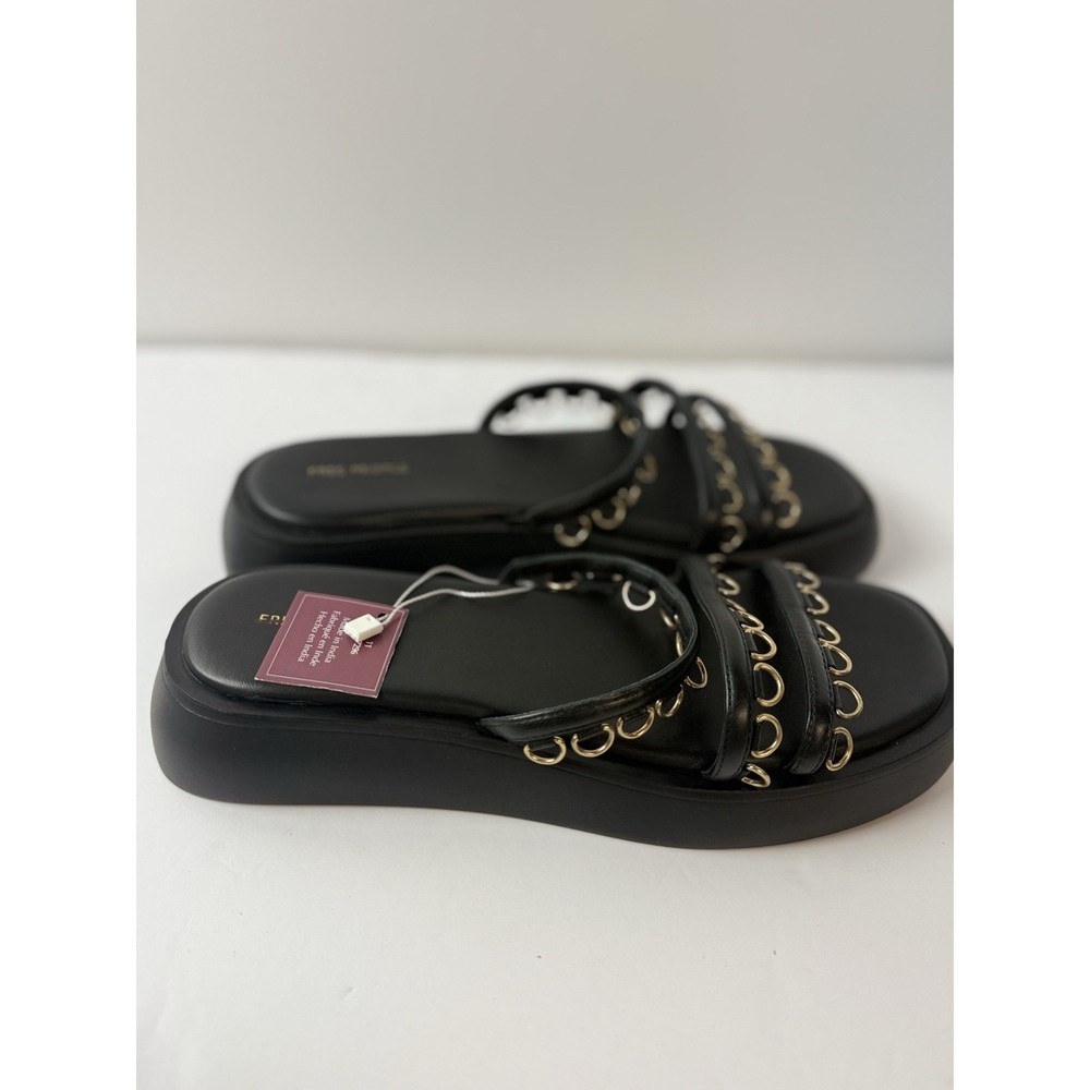 Free People Midas Touch Slides Sandals Black Leather Chunky‎ Studded Sz 11 - Picture 3 of 7